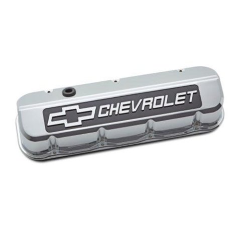 Proform GM Licensed Slant Edge Valve Covers 141-879 Covers, Covers, Tall, Perimeter Bolt Mounting, Aluminum, Chrome Powdercoat, Chevrolet Logo, Chevy, Big Block, Pair