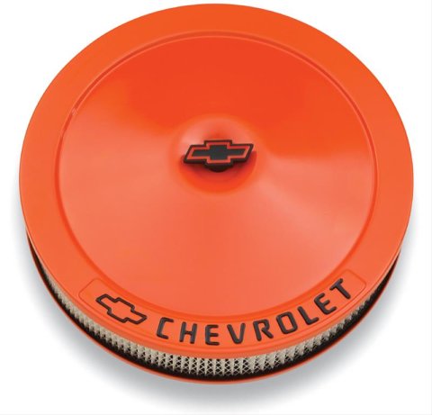 Proform GM Licensed Chevrolet Air Cleaner Kits 141-785 Filter Assembly, 14 in. Diameter, Round, Steel, Orange Powdercoated, 3 in. Filter Height, Bowtie Nut, Each