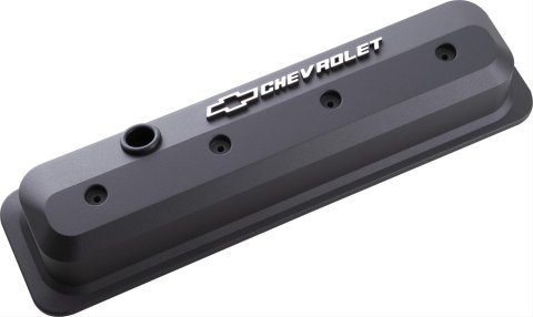 Proform GM Licensed Slant Edge Valve Covers 141-840 Cover, Cast Aluminum, Black Wrinkled, Raised Chevrolet Logo, Chevy, Small Block, Pair
