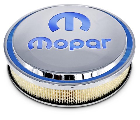Proform Mopar Licensed Slant-Edge Air Cleaners 440-832 Cleaner, Slant-Edge, Aluminum Top, Polished, Recessed Blue Logo, 14.00 in. Diameter, Dropped 1.00 in., Each