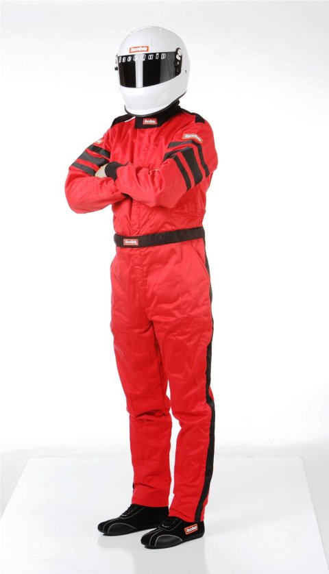 RaceQuip 120 Series Pyrovatex SFI-5 Suits 120015RQP Driving Suit, 1-Piece, Series, Pyrovatex, Multi-Layer, Red with Black Stripe, Men's Large, Each
