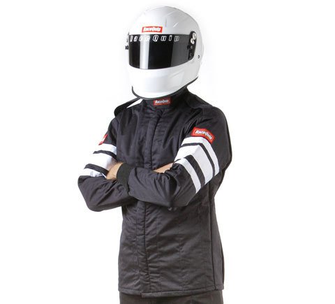 RaceQuip 120 Series Pyrovatex SFI-5 Jackets 121005RQP Driving Jacket, Series, Pyrovatex, Multi-Layer, Black with White Stripe, Men's Large, Each