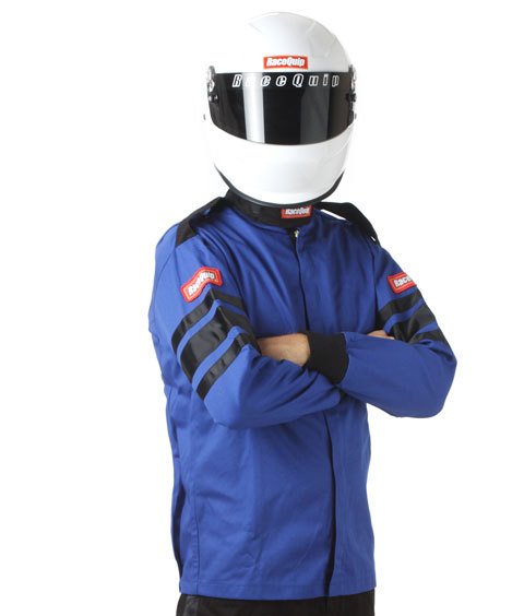 RaceQuip 110 Series Pyrovatex SFI-1 Jackets 111027RQP Driving Jacket, Series, Pyrovatex, Single Layer, Blue with Black Stripe, Men's 2X-Large, Each
