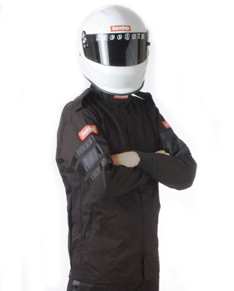 RaceQuip 110 Series Pyrovatex SFI-1 Jackets 111007RQP Driving Jacket, Series, Pyrovatex, Single Layer, Black with Black Stripe, Men's 2X-Large, Each