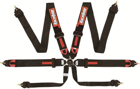 RaceQuip FIA Camlock Harnesses 851001RQP Racing Harness, Camlock, Individual, 6-point, Pull Down, Polyester, Black, Wraparound/Clip-In, Floor/Roll Bar, 8853-2016, Each