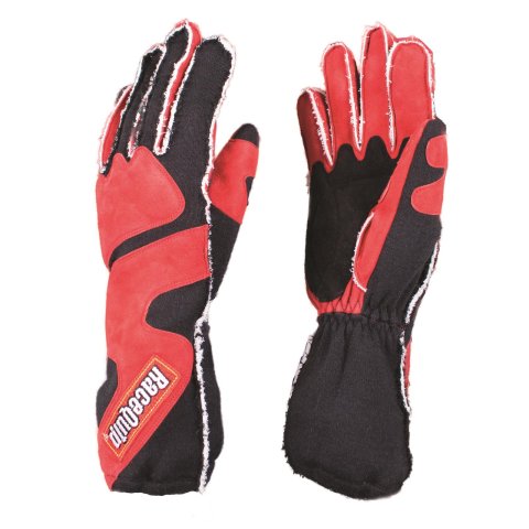 RaceQuip 356 Series Outseam Gloves with Cuffs 356105RQP Driving Gloves, Series, Two Layer, Nomex/Suede, Race Gloves, SFI 3.3/5, Black/Red, Large, Pair