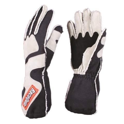 RaceQuip 356 Series Outseam Gloves with Cuffs 356603RQP Driving Gloves, Series, Two Layer, Nomex/Suede, Race Gloves, SFI 3.3/5, Black/Gray, Medium, Pair