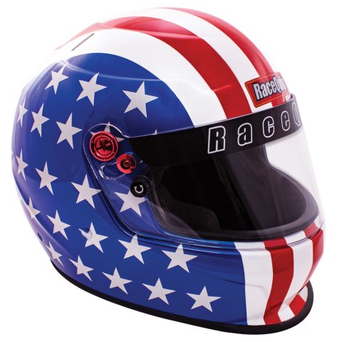 RaceQuip PRO20 Helmets 276125RQP Helmet, PRO20, Full, Gloss Red/WhiteBlue, Snell SA2020, EPS Liner, American Flag Graphic, Large, Each