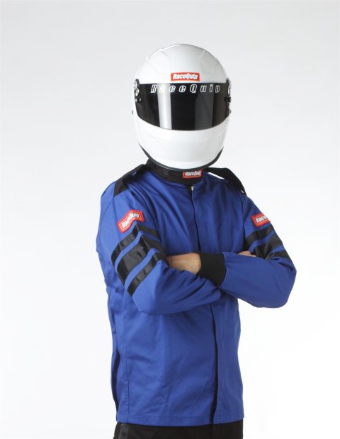 RaceQuip 110 Series Pyrovatex SFI-1 Jackets 111023RQP Jacket, Series, Men's Medium, Single Layer, SFI 3.2A/1, Blue with Black Stripe