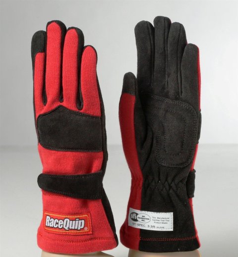 RaceQuip 355 Gloves 355015RQP Driving Gloves, 355, 2-Layer, Leather/Nomex®, Red/Black, Men's Large, SFI 3.3/5, Pair