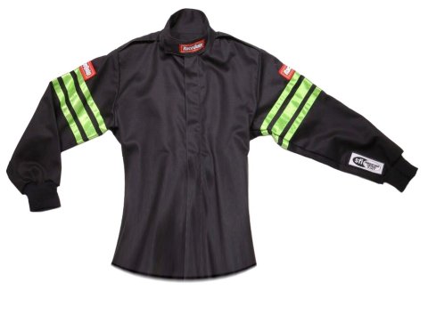 RaceQuip SFI-1 Pro-1 Single Layer Kids Jackets 1960792RQP Driving Jackets, Jackets, Pyrovatex, Black with Green Stripe, SFI 3.2A/1, Junior's Small, Each
