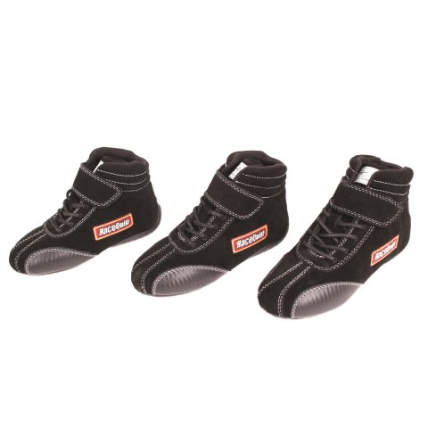 RaceQuip Euro Carbon-L Racing Shoes 30400906RQP Driving Shoes, Racing, Pyrovatex Liner, Suede/Leather, Black, SFI 3.3/5, US Youth Size 6, Pair