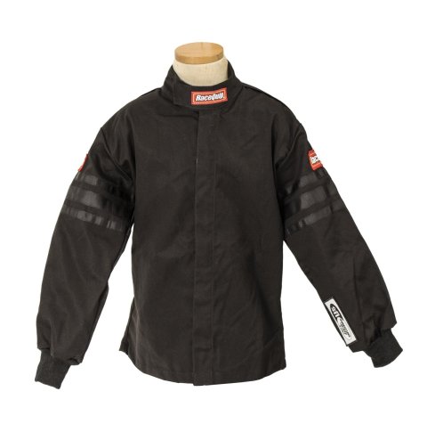 RaceQuip SFI-1 Pro-1 Single Layer Kids Jackets 1969992RQP Driving Jacket, Junior's Small, Pyrovatex, Black with Black Stripe, SFI 3.2A/1, Each