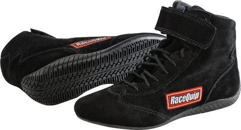 RaceQuip 303 Mid-Top Racing Shoes 30300100RQP Driving Shoes, Mid-Top, Black, Suede/Leather, Men's Size 10, SFI 3.3/5, Pair
