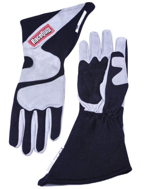 RaceQuip 358 Series Angle-Cut Gloves 358603RQP Driving Gloves, Series, Two Layer, Nomex/Suede, Long Gauntlet Race Gloves, SFI 3.3/5, Black/Gray, Medium, Pair