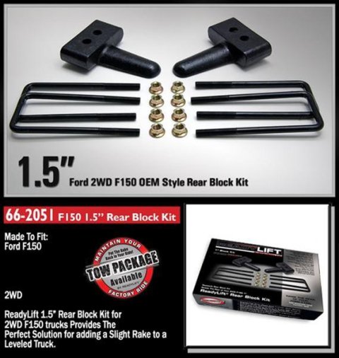 ReadyLift Suspension Rear Block Kits 66-2051 and U-Bolt Kit; 1.5 in. Kit; OEM Style Model Specific Blocks; Includes Solid Cast
