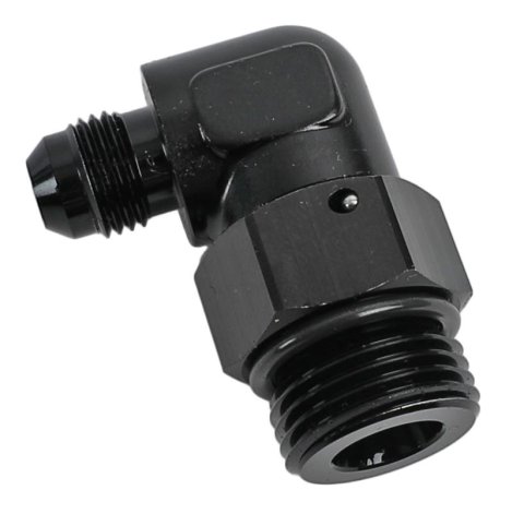 Derale AN Fittings 59506 Fitting, Adapter, to UNF, 90 Degree, Aluminum, Black Anodized, -6 AN, 7/8-14 in. UNF, Each