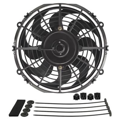 10 Inch 590 CFM Derale Dyno-Cool Curved Blade Fan 18910 Electric Fan, in. Diameter, Reversible, cfm, Black, Plastic, Each