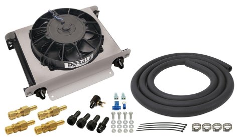 Derale Hyper-Cool Remote Fluid Coolers with Fan Kits 13960 Cooler, Transmission, Fan, Fittings, Hose, Plate-Type, Aluminum, 10 in. x 13 in. x 5.625 in., Kit