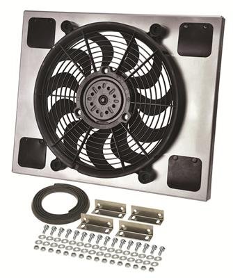 13 Inch 2,000 CFM Derale High-Output Single RAD Fan and Shroud Kit 16820 Electric Fan, Single, in. Diameter, w/Shroud, 20.000 in. Width, 16.380 in. Height, 3.440 in. Thick, Each