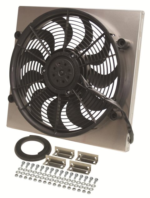 17 Inch 2,400 CFM Derale High-Output Single RAD Fan and Shroud Kit 16818 Electric Fan, Single, in. Diameter, Puller, cfm, Black Plastic with Aluminum Shroud, Each