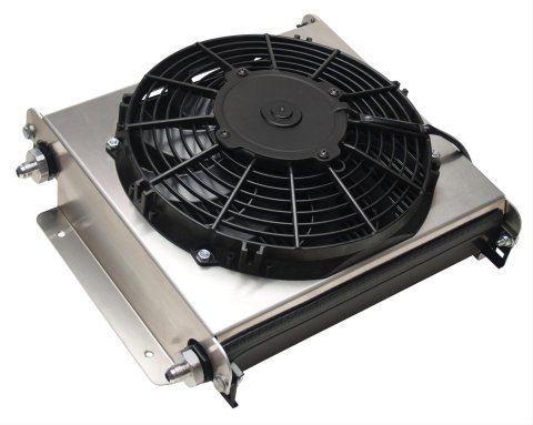 Derale Hyper-Cool Extreme Remote Fluid Coolers with Fan 13870 Cooler, Fan, Plate Type, Aluminum, 800 cfm, 14.875 x 13 x 5.625 in. Overall, -6 AN Inlet/Outlet, Kit