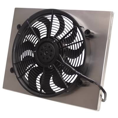 17 Inch 2,400 CFM Derale High-Output Single RAD Fan and Shroud Kit 16822 Fan, Electric, Puller, Black Plastic Blades, Natural Aluminum Shroud, cfm, Brackets, Hardware, Each