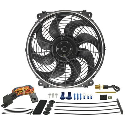 14 Inch 1,350 CFM Derale Tornado Universal Fan 16014 Fan, Tornado, Electric, Single, cfm, 8 Plastic Blades, Black, in. Diameter, Thermostat, Kit