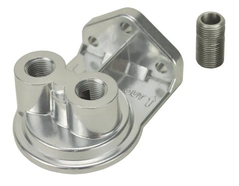 Derale Remote Filter Mounts 25044 Oil Mount, Single Filter, 1/4 in. NPT Inlet/Outlet, 3/4 in.-16 Thread Filter, Aluminum, Each