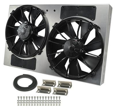 12 Inch 4,000 CFM Derale High-Output Dual RAD Fan and Shroud Kit 16836 Electric Fan, Dual, in. Diameter Fans, w/Shroud, 26.380 in. Width, 16.000 in. Height, Each