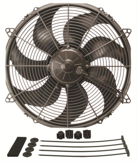 16 Inch 1,918 CFM Derale High-Output Curved Blade Fan 16136 Fan, Electric, Single, cfm., in. Fan, 16.687 in. OD., 3.750 in. Thick, Puller, Each