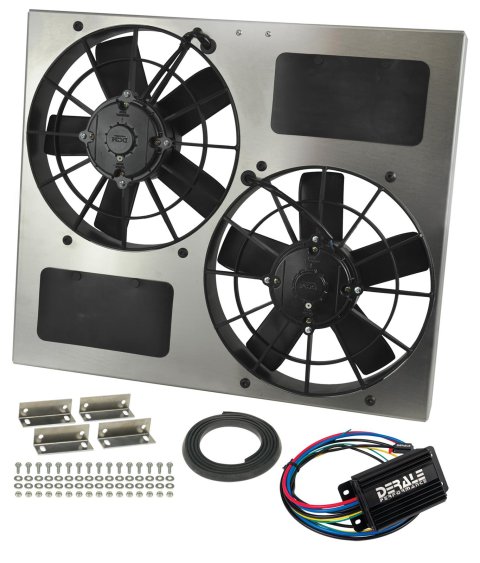 11 Inch 3,750 CFM Derale PWM Electric Fan Powerpacks 66830 Fan, Powerpack Assembly, in. Diameter, Puller, cfm, Black, Plastic, Shroud, Aluminum, Each