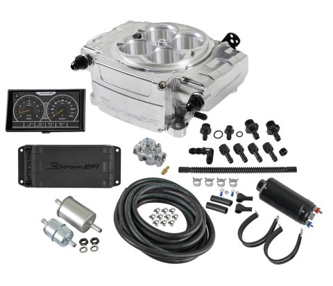 Holley Sniper 2 EFI 650 HP Inline Pump Fuel Injection Systems with Power Distribution Module 550-510-5PK System, 2, Self-Tuning, Throttle body, Polished, 4150 Flange, hp Max, 800 CFM, Pump, PDM, 5 in. Display, Kit