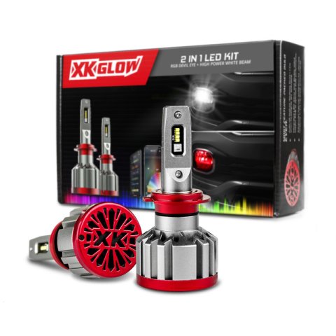 XK Glow XKchrome Devil Eye 2-in-1 Headlight Bulb Kits XK045004-H13 2x H13 - RGB 2In1 LED Million Color XKCHROME Smartphone App Controlled RGB/LED Kit