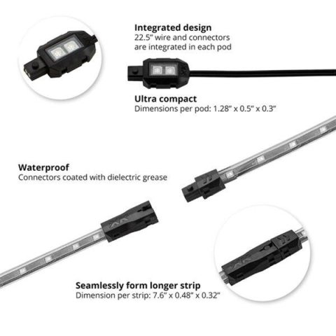 XK Glow Motorcycle LED Accent Kits XK034002-R Red - 10xPod + 4x8-in.Strips Single Color XKGLOW Light Kit