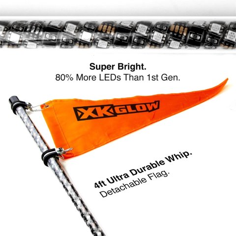 XK Glow XKchrome LED Whip Light Kits XK-WHIPB-ADV Accent Lights, 2x whip 2nd Gen Advanced App Control Kit for 4x4 Offroad UTV ATV