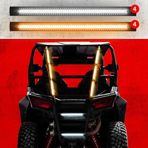 XK Glow Light Bars, Pods and Fog Lights XK052002-8BA 8pc 12in Tube Strobe w/ Traffic Modes Ultra Bright LEDs Multiple Strobe modes + Solid On - Blue Amber