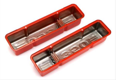Trans-Dapt Performance Products Valve Covers 9849 CHEVY 350 LOGO TALL ORANGE POWDER COATED VALVE COVERS