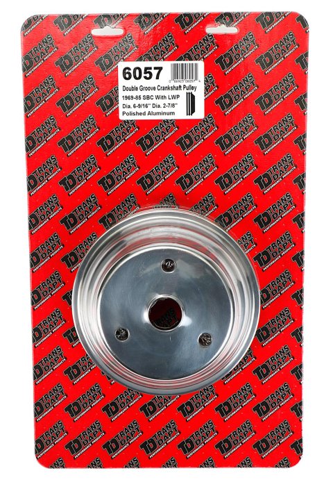 Trans-Dapt Performance Aluminum Crankshaft Pulleys 6057 Pulley, V-Belt, 2-Groove, 6.6 in., Aluminum, Polished, Chevy, Small Block, Long Pump, Each
