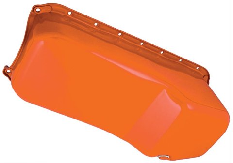 Trans-Dapt Performance OEM Replacement Oil Pans 9920 Pan, Steel, Chevy Orange Powdercoat, Chevy, Small Block, Stock Capacity, Each