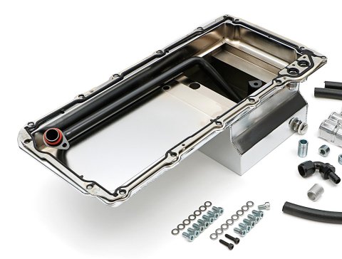 Trans-Dapt Performance Products Oil Pans 0184 Pan & Filter Kit, LS Engine Swap Pan & Remote Sngl Filter Base Combo Kit; Horizontal Port, Chrome Pan 7Qt