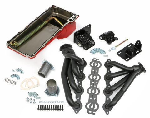 Trans-Dapt Performance Swap-In-A-Box Complete Engine Swap Kits 42933 Kits, Complete, Mid-length Black Ceramic Coated Headers, Motor Mounts, Red Oil Pan, Chevy, GMC, 4.8L, 5.3L, 6.0L, Kit
