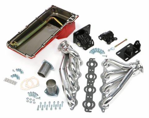 Trans-Dapt Performance Swap-In-A-Box Complete Engine Swap Kits 42162 Kits, Complete, Mid-length Silver Ceramic Coated Steel Headers, Motor Mounts, Red Oil Pan, Chevrolet, GMC, LS, Kit