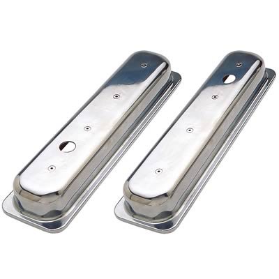 Trans-Dapt Performance Diecast Aluminum Valve Covers 6992 Covers, Stock Height, Cast Aluminum, Polished, Plain, Centerbolt, Chevy, Small Block, Pair