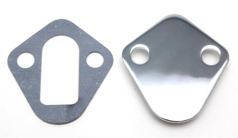 Trans-Dapt Performance Fuel Pump Block-Off Plates 2055 Plate, Steel, Chrome Plated, Chevy, Chrysler, Dodge, Ford, Each