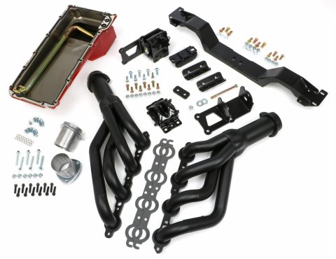 Trans-Dapt Performance Swap-In-A-Box Complete Engine Swap Kits 42036 Kits, Complete, Mid-length Black Ceramic Coated Headers, Motor Mounts, Red Oil Pan, Chevy, Pontiac, Small Block LS, Kit