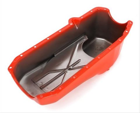 Trans-Dapt Performance OEM Replacement Oil Pans 9946 Pan, Wet Sump Style, Steel, Orange Powdercoat, Chevrolet, Small Block, Each