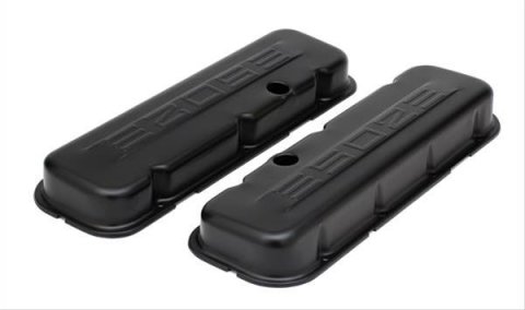Trans-Dapt Performance Products Valve Covers 8683 CHEVY 502 LOGO SHORT ASPHALT BLACK POWDER COATED VALVE COVERS