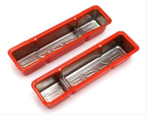 Trans-Dapt Performance Products Valve Covers 9947 CHEVY 327 LOGO TALL ORANGE POWDER COATED VALVE COVERS