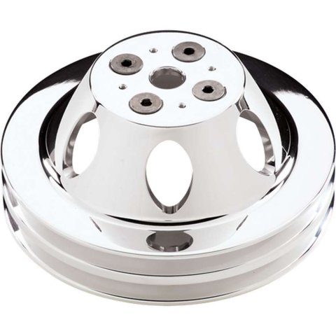 Billet Specialties Water Pump Pulleys 80220 Pulley, V-Belt, 2-Groove, Aluminum, Polished, Chevy, Small Block, Short Pump, Each